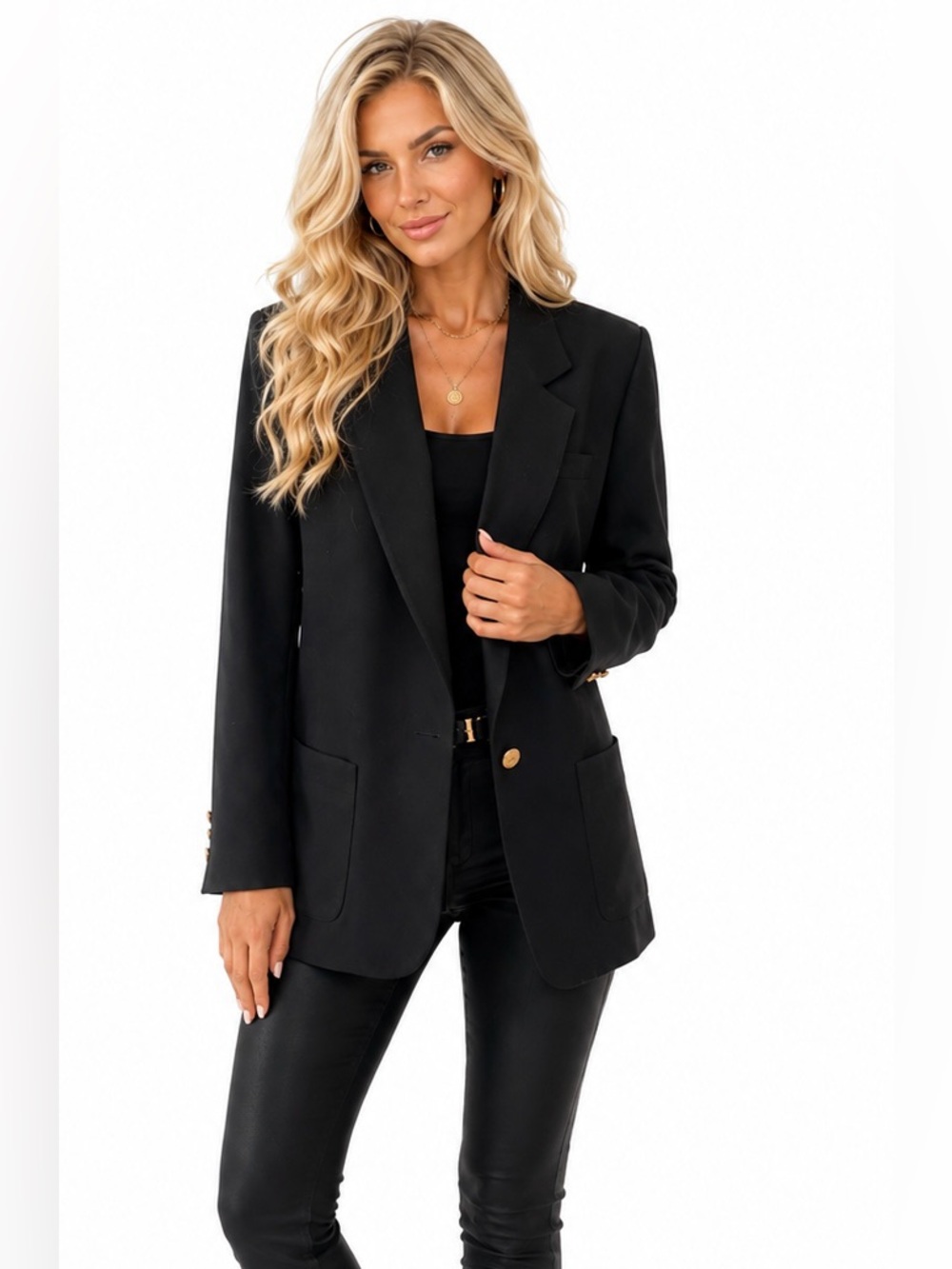Talbots Women’s Blazer Size 12 Black 100% Wool Lined Gold Button Career Jacket